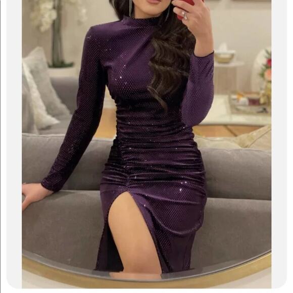 ZARA Purple SEQUIN MIDI DRESS Size Extra Small XS - Picture 7 of 15